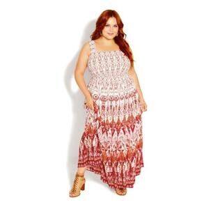 Starling Reine/City Chic Smock Bodice Maxi Dress in Ivory Burning Desire - 20/L